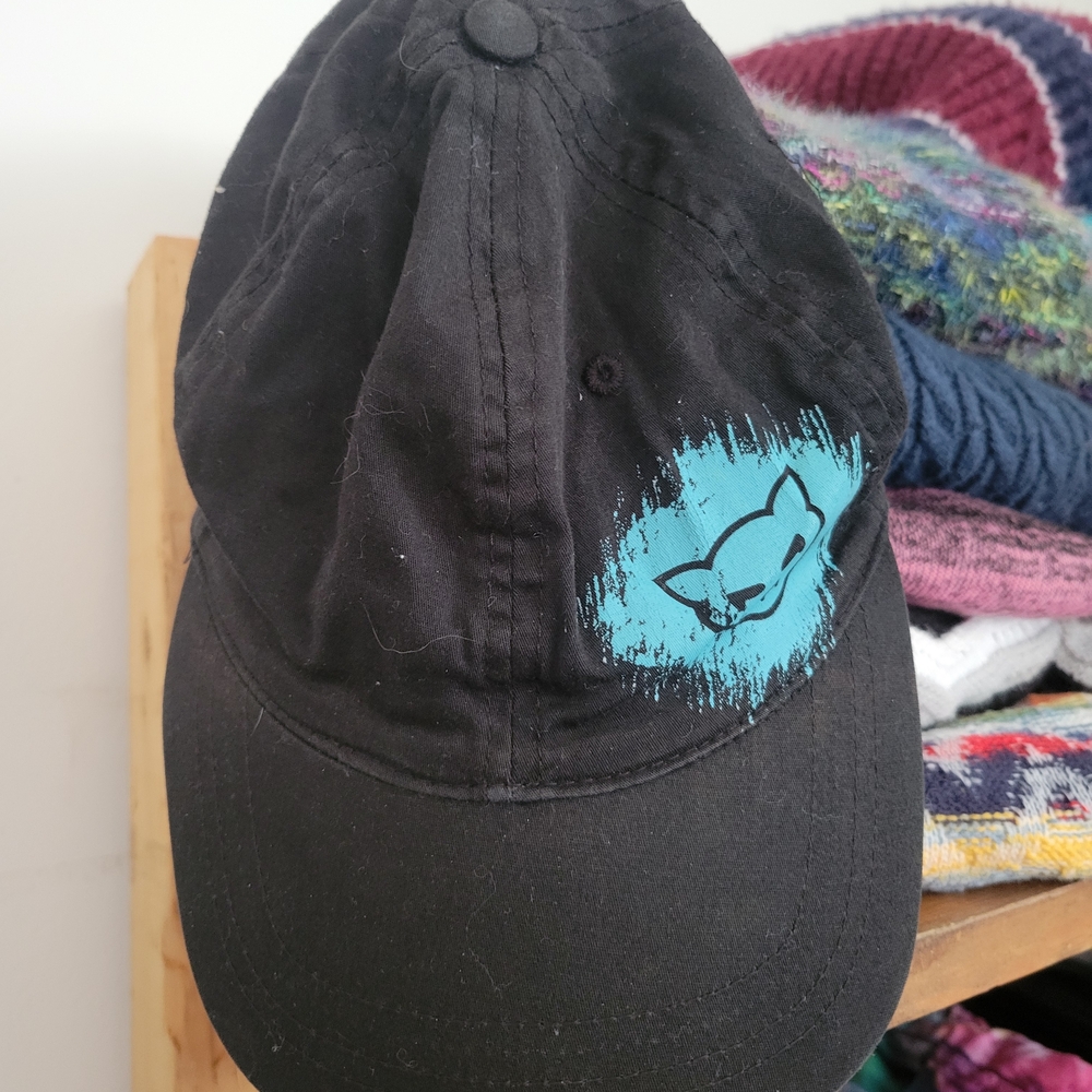 NEW! FOX Black Baseball Cap with Teal Fox Graphic